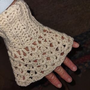 Elegant Handmade Cream Crochet Hand Warmer